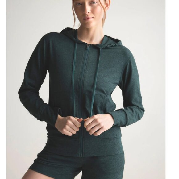 Quince Flowknit Full Zip Hoodie Heathered Green Soft Sz XL - Picture 8 of 8